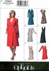 7931 EZ VOGUE TIE WRAP DRESS SLVS/ COLLAR OR NOT PATTERN 6-22 3 sizes